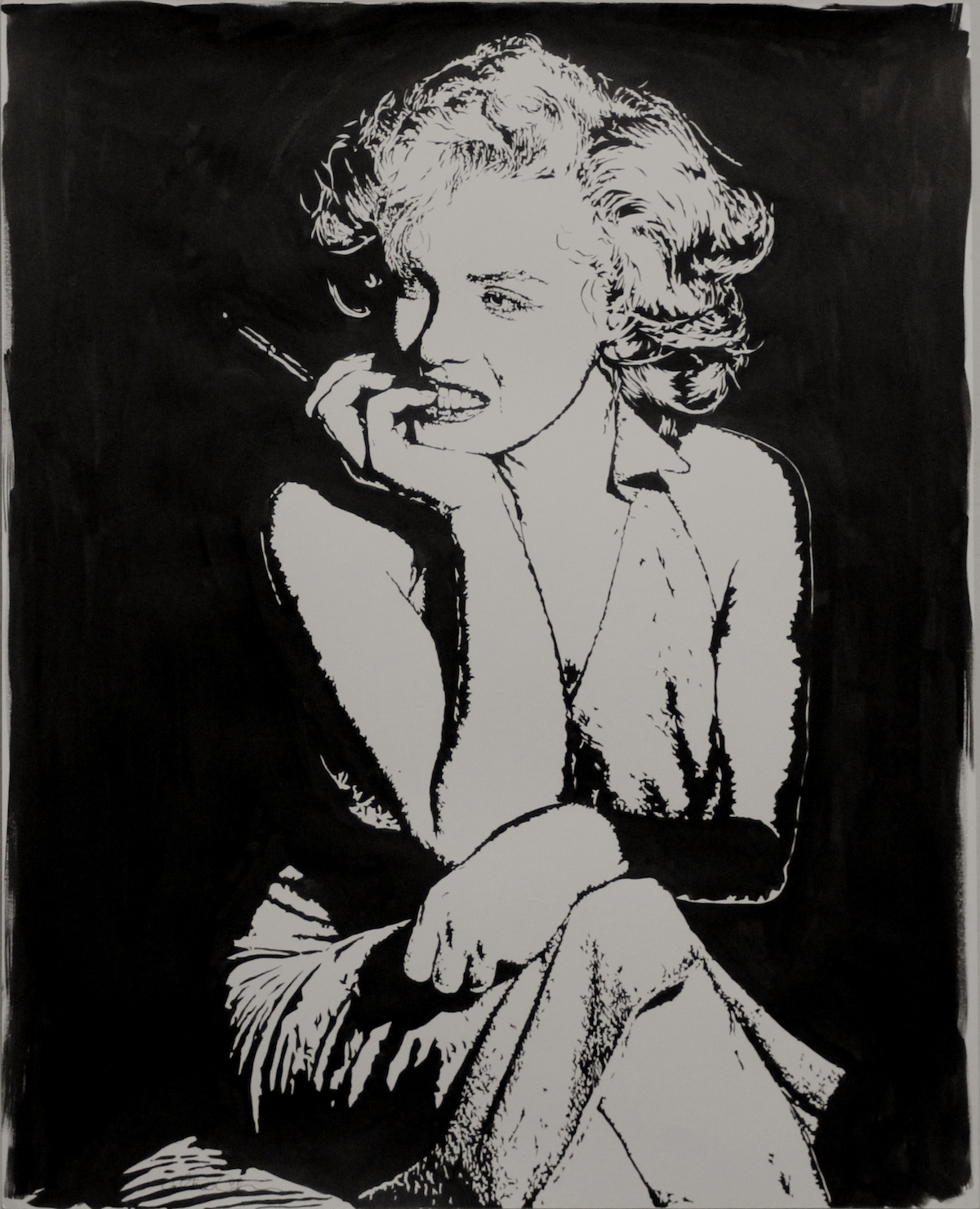 Black and white painting of Marilyn Monroe